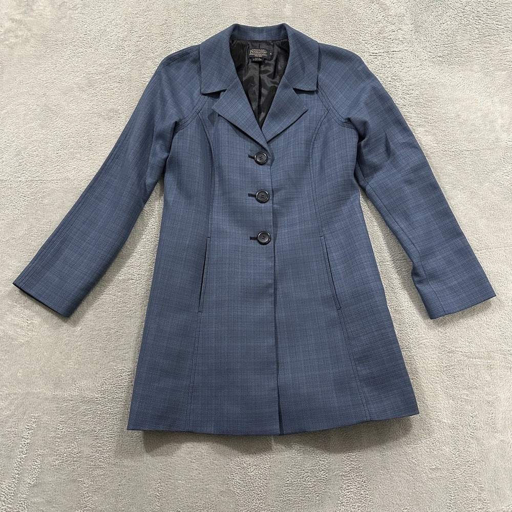 Vintage Pendleton Blazer Coat Women's 6 Plaid Single Breasted 100% Wool Blue